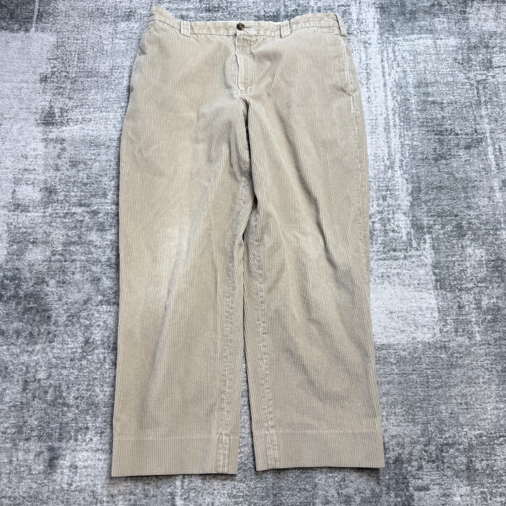 LL Bean Corduroy Pants Mens 36 (33x28) Beige Wide Wale Trouser Relaxed Straight